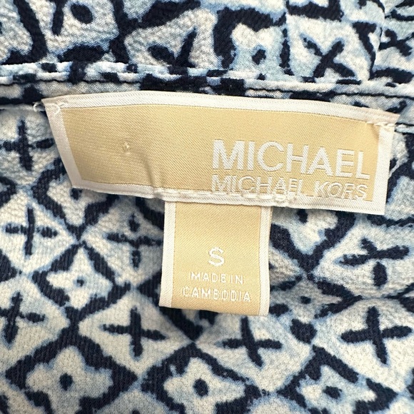 Michael Kors Women’s Top Blouse Blue & White Short Sleeve Size S Ruffle - Picture 9 of 11